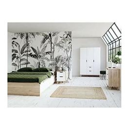 FINLANDEK VANKKA Cómoda Cajonera Escandinava, 3 Cajones, Roble y Blanco Mate, Patas Madera Maciza, 80x42x86 cm