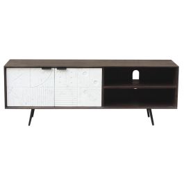 DKD Home Decor Mueble TV Moderno Marron Oscuro Blanco Mango 140x35x50 cm