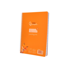 Liderpapel Cuaderno espiral A5 Pautaguía Tapa Plástico 80h 90gr Cuadro Pautado 4mm Color Naranja