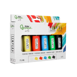 Liderpapel Pintura Gouache/Tempera Caja 6 Tubos 75 ml Colores Surtidos