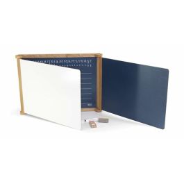 Jeujura Pizarra Mural Tríptico de Madera Roble Teñido 59x46 cm con 3 Paneles para Tiza y Rotulador Borrable en Seco