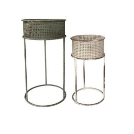 Set de Maceteros DKD Home Decor 33 x 33 x 70 cm Gris Metal Blanco Vintage