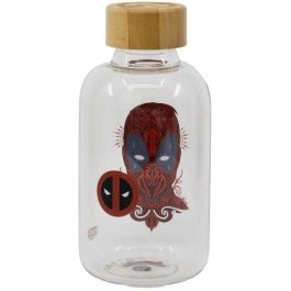 STOR Botella de agua Deadpool Marvel de cristal de borosilicato 620ml, reutilizable con tapón hermético y libre de BPA