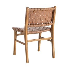 Silla Marrón Madera Teca-Piel Salón 50 X 56 X 87 cm