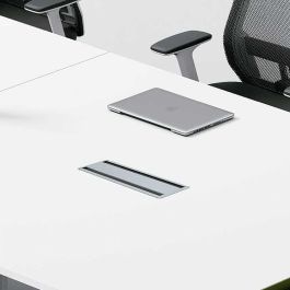 Herrajes Alk Pasacable Modelo Keisi con Tapa Reversible para Embutir, Doble Salida y Canal Organizador de Cables Gris para Escritorios