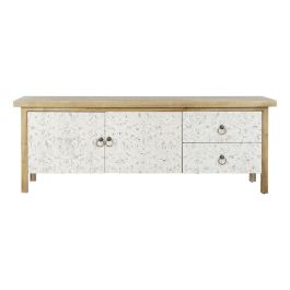 DKD Home Decor Mueble TV Árabe de Abeto y MDF Natural Blanco, 140x40x50 cm, con 2 Cajones y 2 Puertas