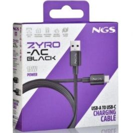 NGS ZYRO-ACBLACK Cable USB-A a USB-C 2.0 de Carga Rápida 15W, 480Mbps, 1m, Negro