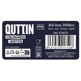 Bol de Metal Inoxidable Quttin 3500 cc (12 Unidades) Bol de Metal Inoxidable Quttin 3500 cc (12 Unidades)