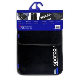 Sparco SPCF508BL Alfombras Moqueta para Coche Negras Universales Juego 4 Unidades con Talonera Goma Antideslizantes Franja Azul