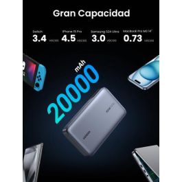 Ugreen 25188 Batería Externa 20000 mAh 100W PD3.0 QC3.0 3 Puertos USB-C/A Carga Rápida Universal Gris
