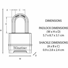 Master Lock M178EURD Candado de alta seguridad combinación programable para exterior, cuerpo acero 57mm, arco boro 9mm Tough-Cut
