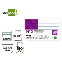 Ficha Liderpapel Rayada Nº2 75x125 mm 180 gr-M2 Paquete De 100 Unidades