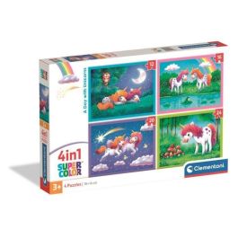 Clementoni CLE8005125217403 Puzzle 4 en 1 Un día con unicornios