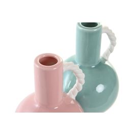 DKD Home Decor Jarrón Verde Menta y Rosa Palo Gres 10.5 x 17 x 11 cm (12 Unidades)