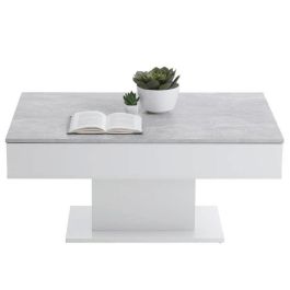 Mesa de centro bicolor con tapa corrediza - Decoración LA gris hormigón y blanco brillante - L100 x H46,1 x D65 cm - Fabricada en Alemania