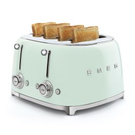 Smeg TSF03PGEU Tostadora de Pan de 4 Ranuras / 4 Rebanadas, Diseño Icónico Estilo Años 50, Color Verde Pastel