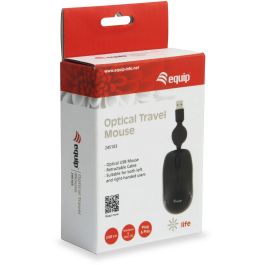 Equip 245103 Ratón Óptico USB Ambidextro 1000 DPI para Viajes Negro Cable Retráctil
