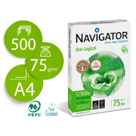 Navigator Papel Eco Logical DIN A4 75 gramos Multifuncion Paquete de 500 Hojas Blanco Certificado Ecolabel y FSC