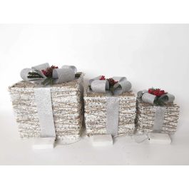 Regalo Navidad Moderna DKD Home Decor Blanco Plateado 25 x 30 x 25 cm Set de 3