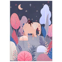 DKD Home Decor Cuadro Scandi Azul Rosa Árboles Noche 73x53 cm (2 Unidades)