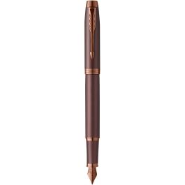 PARKER 2190512 Pluma Estilográfica IM Monochrome Burgundy PVD M, Tinta Azul, Acero Inoxidable, Laca, Caja Regalo