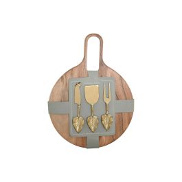 DKD Home Decor Tabla de Cortar Alimentos Moderna de Acacia e Inox, Dorado y Natural, 40x30x1.5 cm, Set de 4 Piezas
