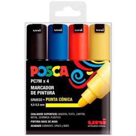 POSCA Marcador PC-7M-4C No Permanente, Punta Biselada 4.5-5.5 mm, Tinta Base Agua, Colores Surtidos Basic - Estuche 4U Precio: 14.69000016. SKU: S8418991