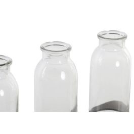 DKD Home Decor Jarrón Loft Negro Marrón Cristal Metal Set de 3 Piezas 11 x 45 x 22 cm