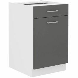 Mueble bajo de cocina - 1 puerta 1 cajón - Decoración gris - L 50 x P 60 x H 86 cm - PREGO