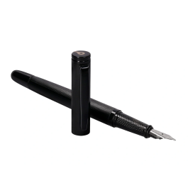 Belius Origen 1995 Pluma Estilográfica y Tinta Negra, Aluminio Cepillado Negro, Sistema Embolo, Grosor M, Caja Regalo