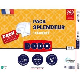 Pack edredón 220 x 240 cm + 2 almohadas 60 x 60 cm - Splendor - Relleno 100% Poliéster FCS 300 g/m² - Blanco - DODO Pack edredón 220 x 240 cm + 2 almohadas 60 x 60 cm - Splendor - Relleno 100% Poliéster FCS 300 g/m² - Blanco - DODO