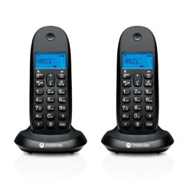 Motorola C1002 CB+ / 107C1002CB+ - Teléfono Fijo Inalámbrico DECT, Negro, Duo, Pantalla LCD Iluminada, Alcance, Teclado 21 Teclas