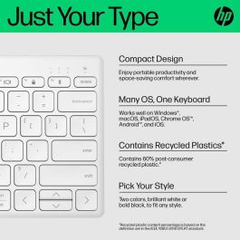 HP 350 Teclado Inalámbrico Bluetooth Compacto Multi-Dispositivo, Cómodo y Portátil para Productividad en PC, Portátil, Tablet y Móvil