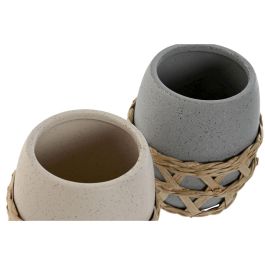 Vaso Basicos DKD Home Decor Crema Gris 9 x 10.5 x 9 cm (2 Unidades)