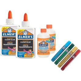 Kit Elmers Fabricacion Slime Con 2 Botes Cola Transparente + 2 Botes Liquido Magico + 4 Botes Purpurina Colores