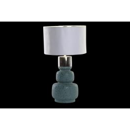 DKD Home Decor Lámpara de Sobremesa Decorativa Moderna de Cerámica con Pantalla de Terciopelo Verde Menta y Blanco E27 50W 30x54x30 cm