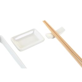 DKD Home Decor Set de 7 Piezas Sushi Oriental Blanco Natural Gres Bambú 24 x 7 x 2 cm