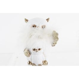 DKD Home Decor: Figura de Navidad Moderna Búho Blanco Dorado de Resina – Adorno Decoración Hogar (7x7.5x10 cm) – Pack 2 Unidades