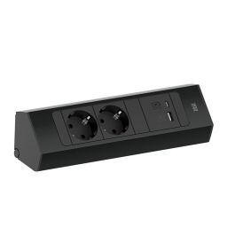 Bachmann Regleta Esquinera Casia 2: 2 Enchufes Schuko, USB A/C 22W. Diseño Compacto para Rincón en Cocina y Oficina. Cable 2m