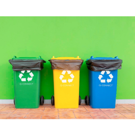 Q-connect Papelera Contenedor Plástico Verde para Envases de Vidrio 100L con Tapa y Ruedas 750x470x370 mm
