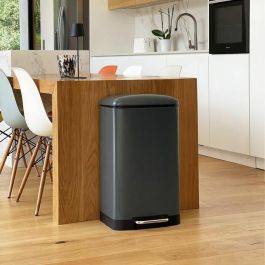 Kitchen Move KIT3666162006631 Cubo de basura de cocina con pedal 40L Gris Mate Acero Inoxidable Modelo Greenwich