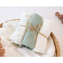 Set De 3 Muselinas Verde, Blanco Y Estampado Selva 70x70 cm Precio: 11.979. SKU: B1G55BPQN5