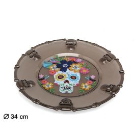 Plato Decorativo Negro 34 cm Calavera Muerte Mexicana y Flores - Día de Muertos, Halloween Precio: 1.68999974. SKU: B13V6DZM55
