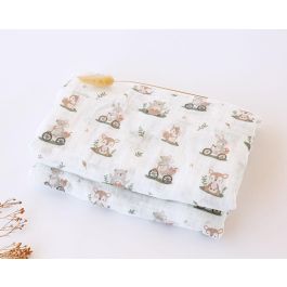 Muselina Con Estampado De Animalitos Del Bosque 120x120 cm