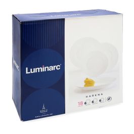 Luminarc Harena Vajilla Opal 18 Piezas - 6 Personas Vidrio Templado Extra Resistente Color Blanco
