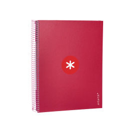 Antartik Cuaderno espiral micro a4 tapa forrada 120h cuadro 5mm 5 bandas 4 taladros color frambuesa