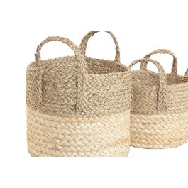 DKD Home Decor Cesta de Fibra Natural 28 x 32 x 28 cm Set de 3 (2 Unidades)