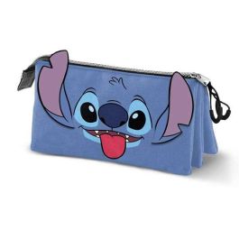 Disney Lilo y Stitch Estuche Portatodo Triple Azul con 3 Compartimentos y Material Ripstop