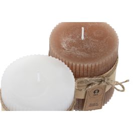 DKD Home Decor Vela de Navidad Alpina Blanco y Marrón 7x7x7 cm (12 Unidades)