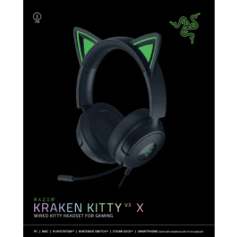 Razer RZ04-05350200-R3M1 Auriculares Kraken Kitty V3 X Negro con Orejas de Gatito, USB, Sonido 7.1 para Gaming PC/Consola